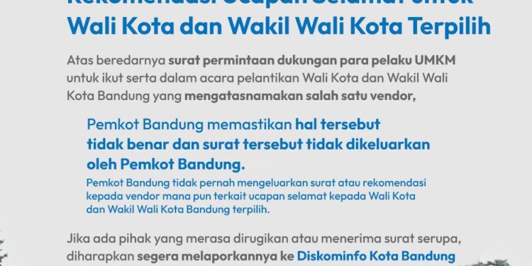 Kadiskominfo Kota Bandung: Pemkot Tidak Pernah Keluarkan Surat Rekomendasi Ucapan Selamat Untuk Wali Kota Terpilih